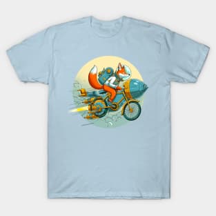 Fox Riding a Spaceship Bicycle T-Shirt